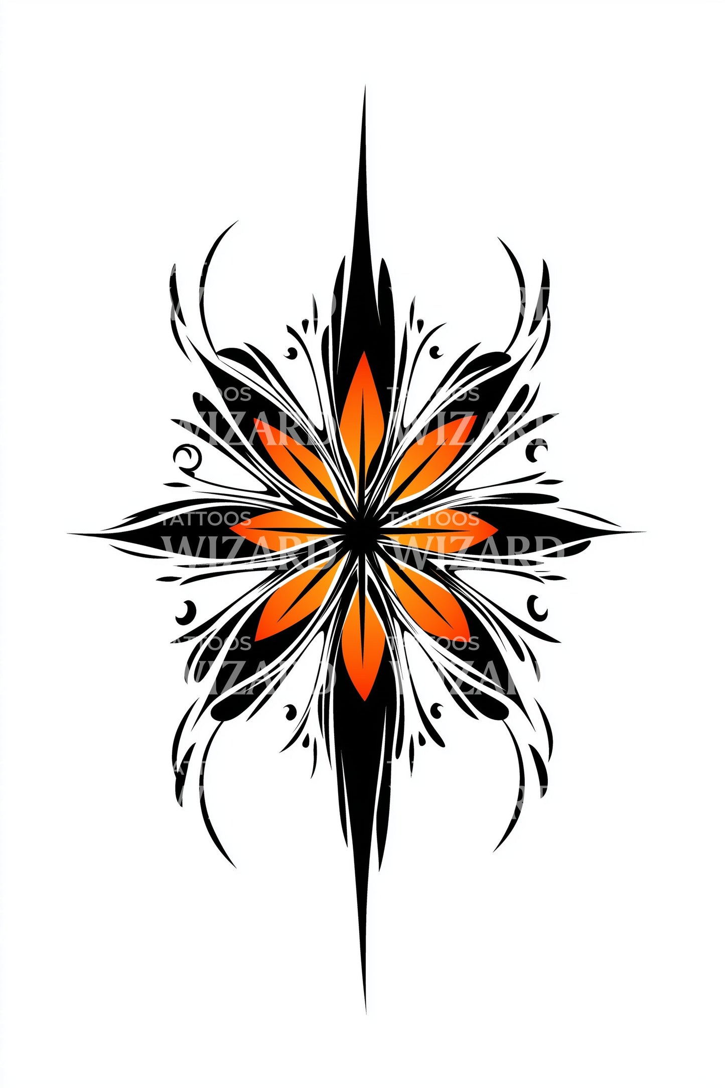 Desenho de Tatuagem Flor de Diamante Flamejante