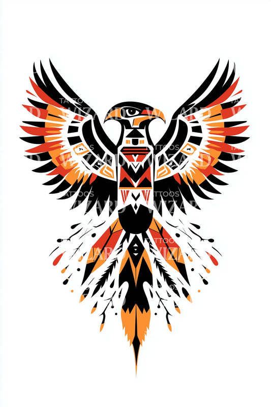 Design del tatuaggio aquila fenice infuocata