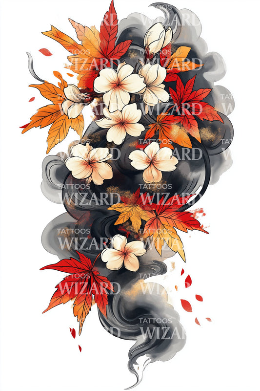 Fiery Plumeria Smoke Tattoo Design