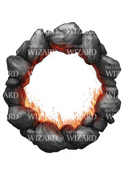 Fiery Stone Portal Tattoo Design