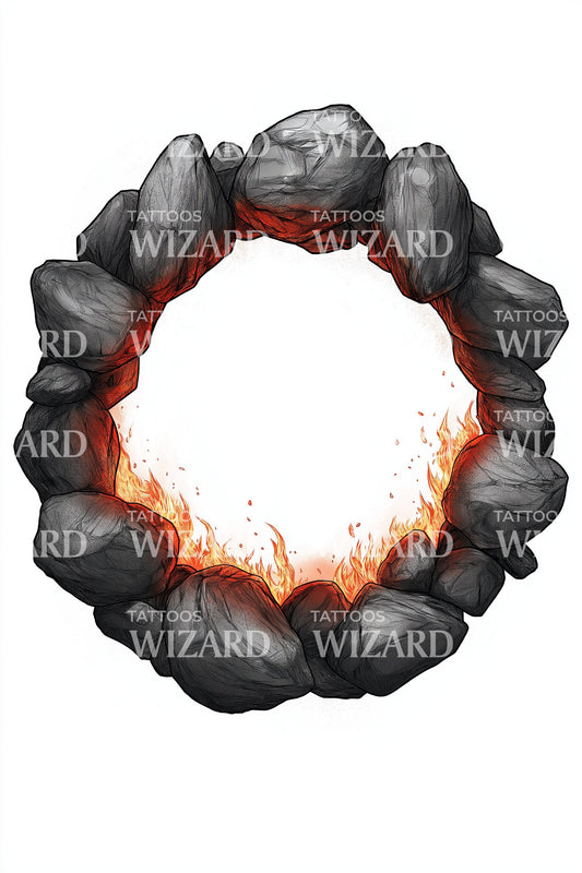 Fiery Stone Portal Tattoo Design