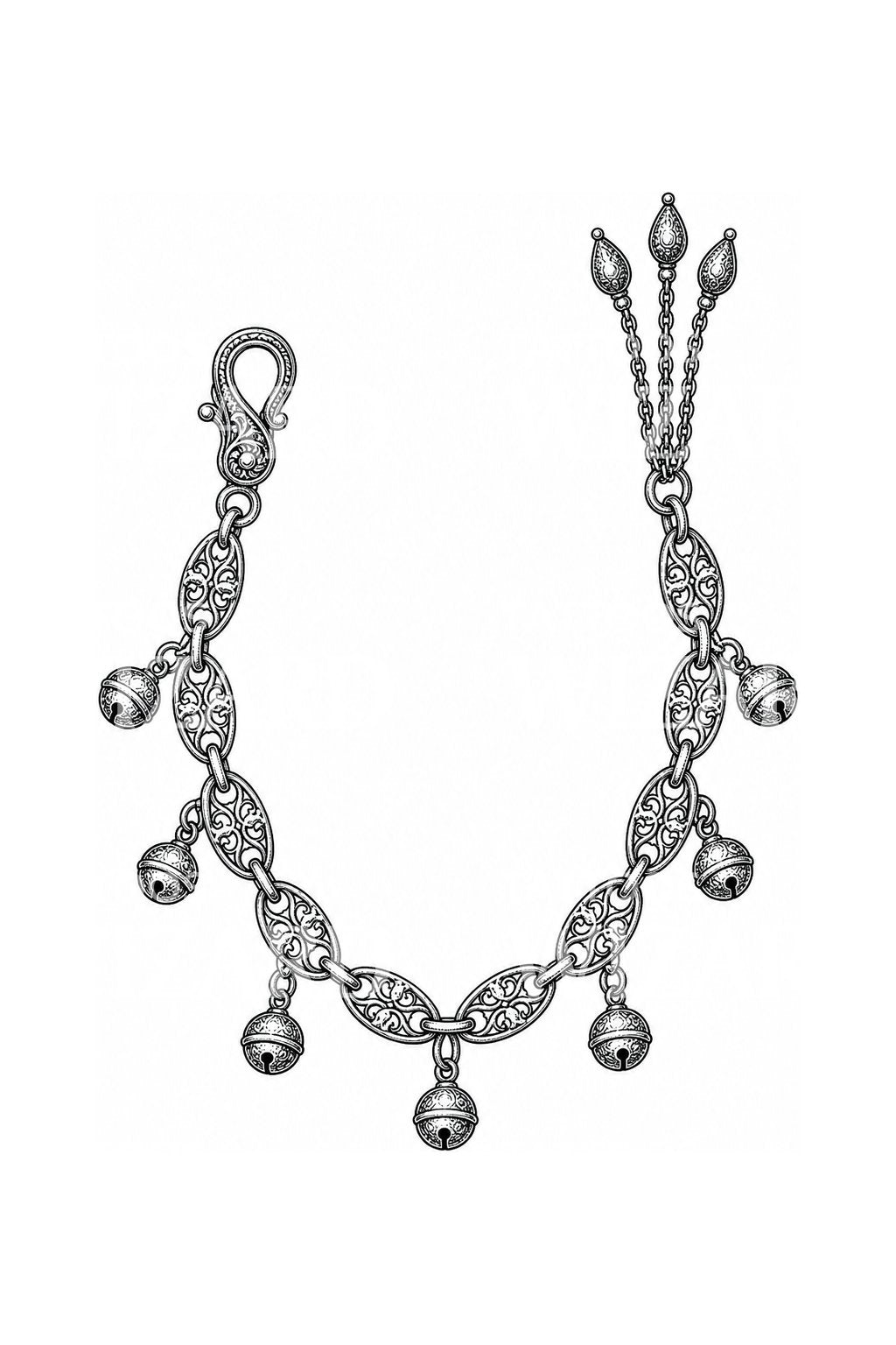 Filigree Anklet with Tiny Bells Tattoo Design