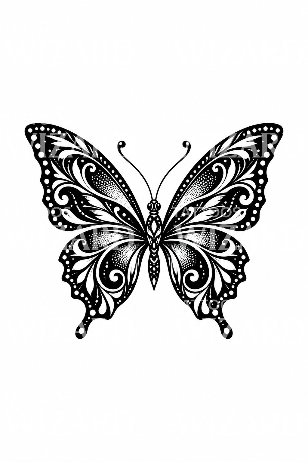 Blackwork-tatovering med filigran-sommerfugl
