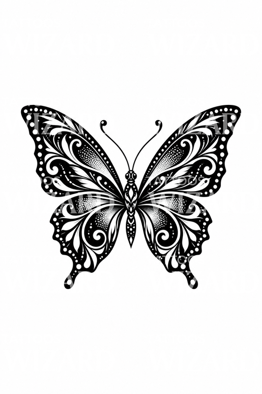 Filigree Butterfly Blackwork Tattoo Design
