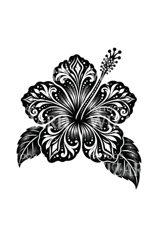 Filigrane Hibiskus-Silhouette als Tattoo-Illustration