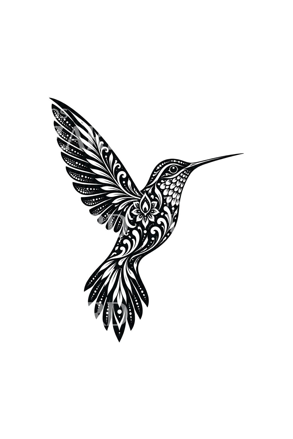 Filigraaninen kolibri irtiottona tatuointiin