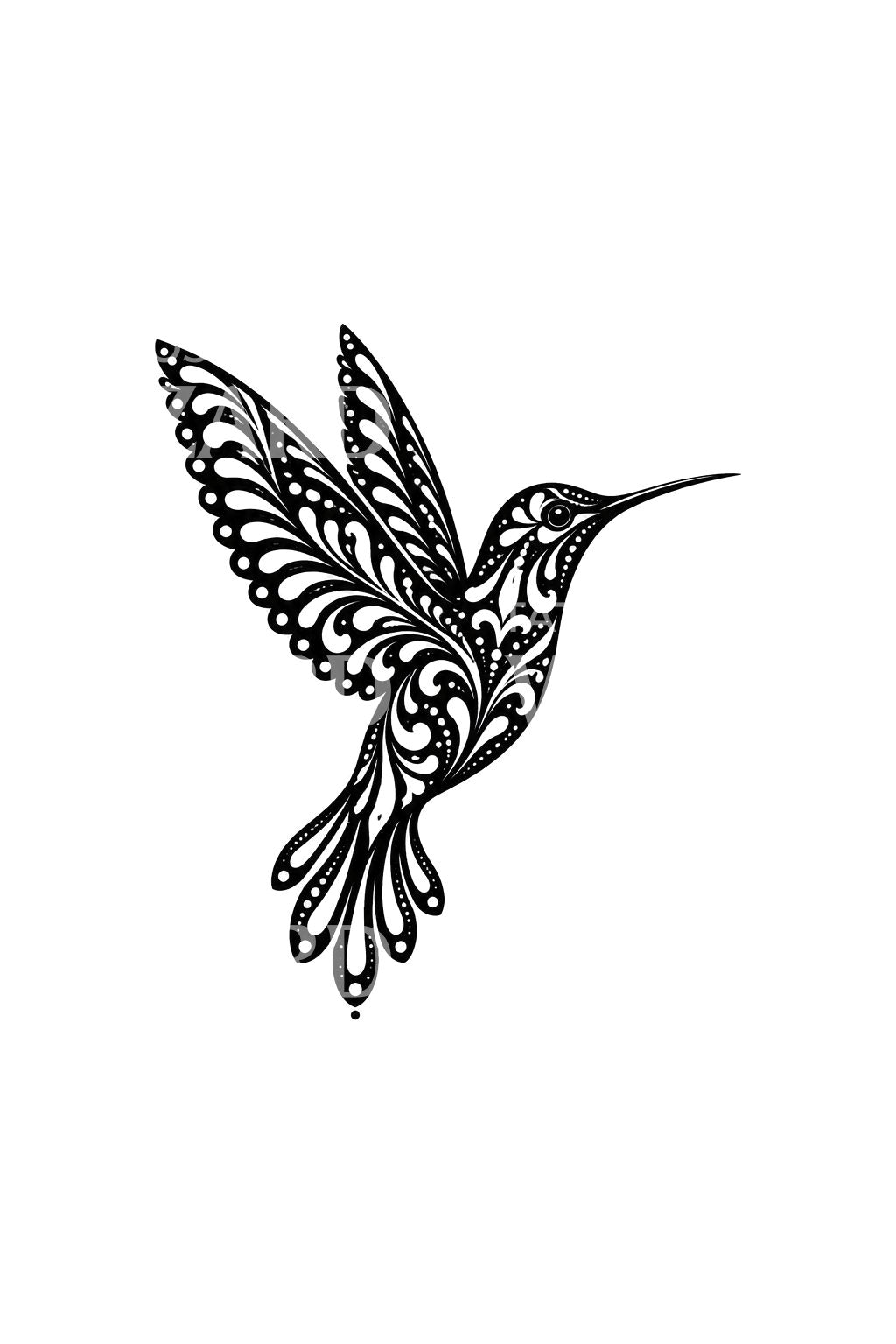 Ornamentalt tatoveringsdesign med filigrankolibri