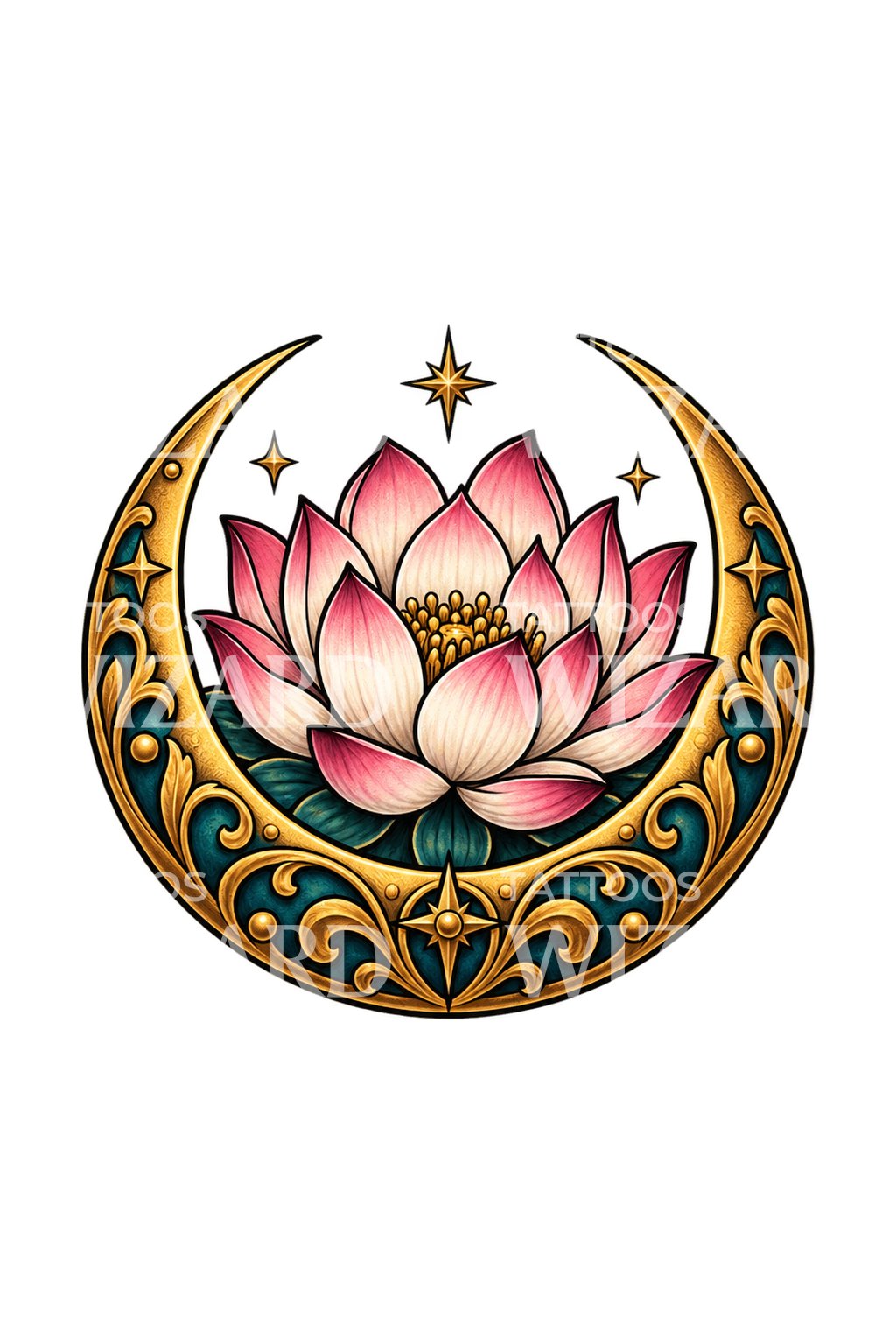 Filigree Moon Bowl Lotus Tattoo Design
