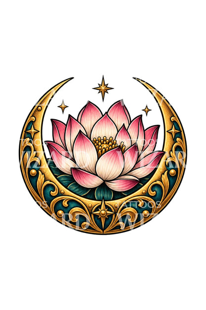 Filigree Moon Bowl Lotus Tattoo Design