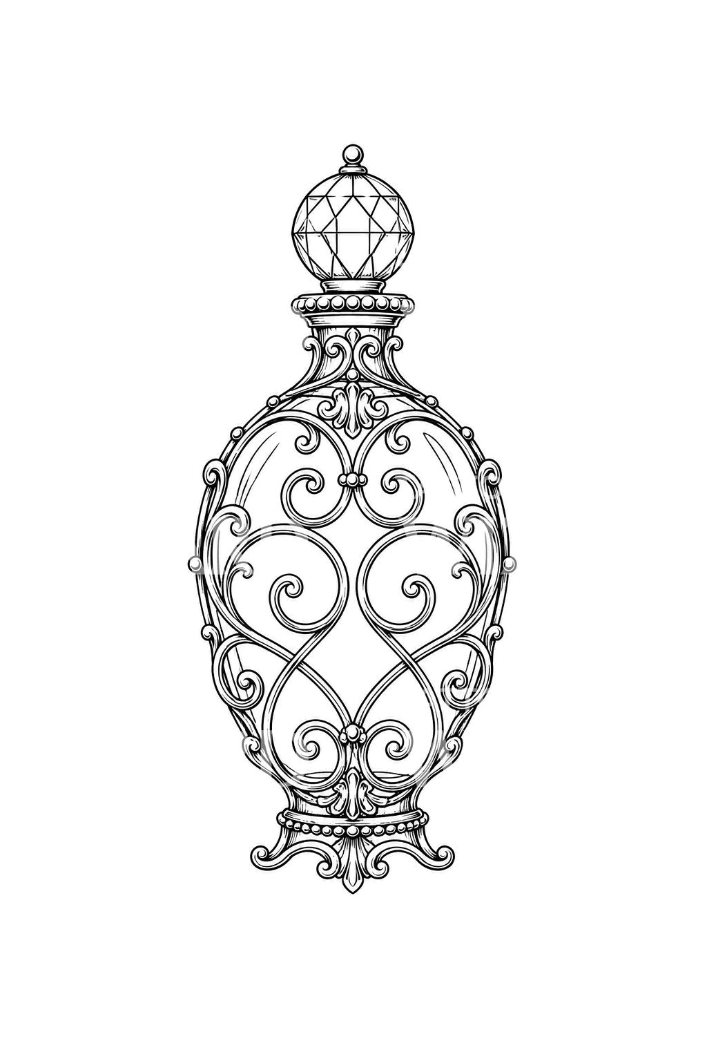 Diseño de tatuaje de frasco de perfume de filigrana