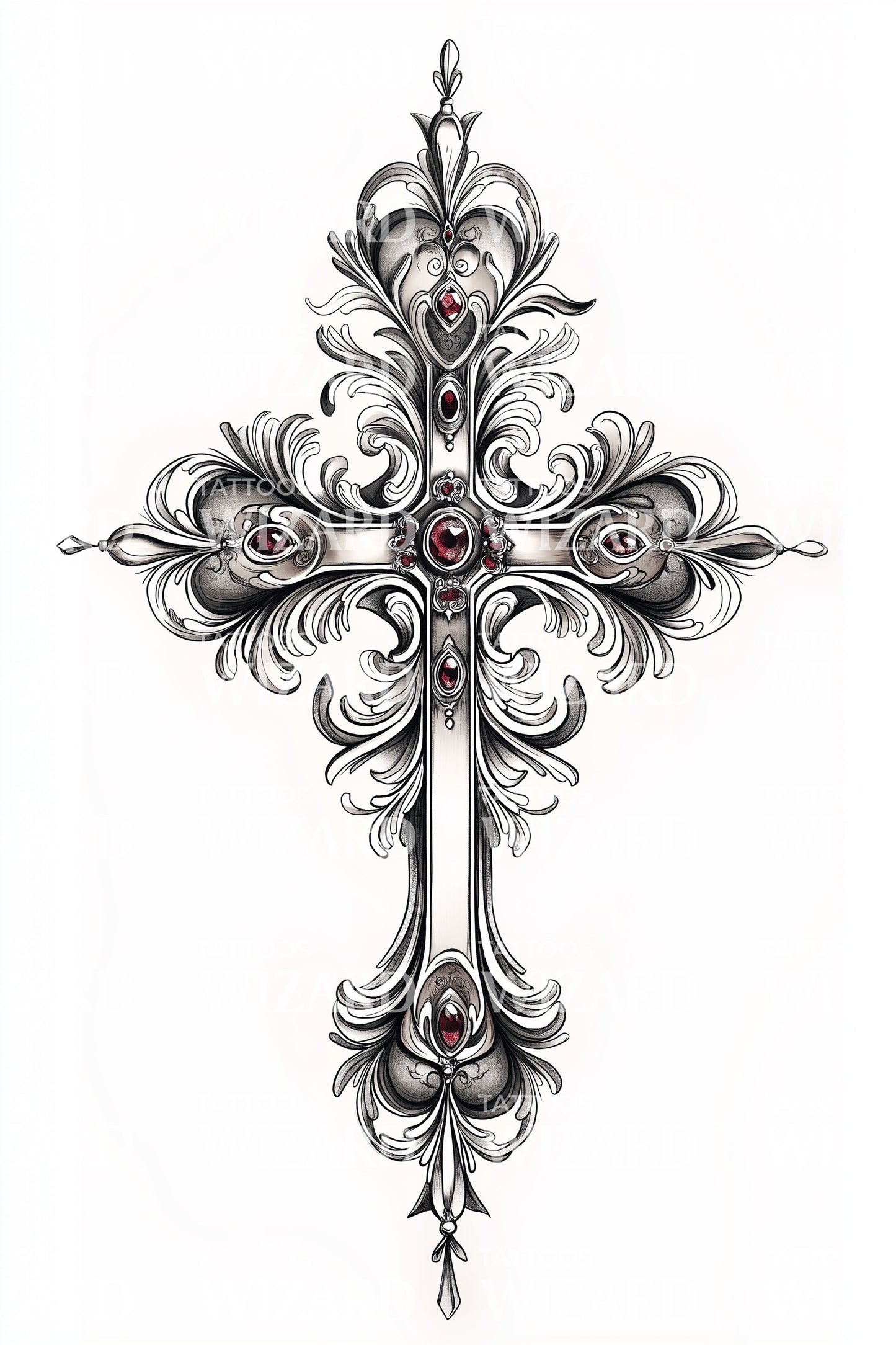 Filigree Silver Cross Tattoo Design