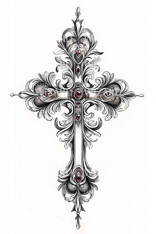 Filigree Silver Cross Tattoo Design
