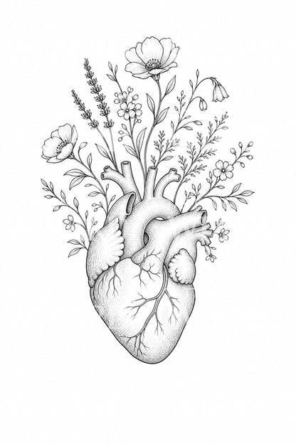 Fine Line Anatomical Heart Tattoo Design