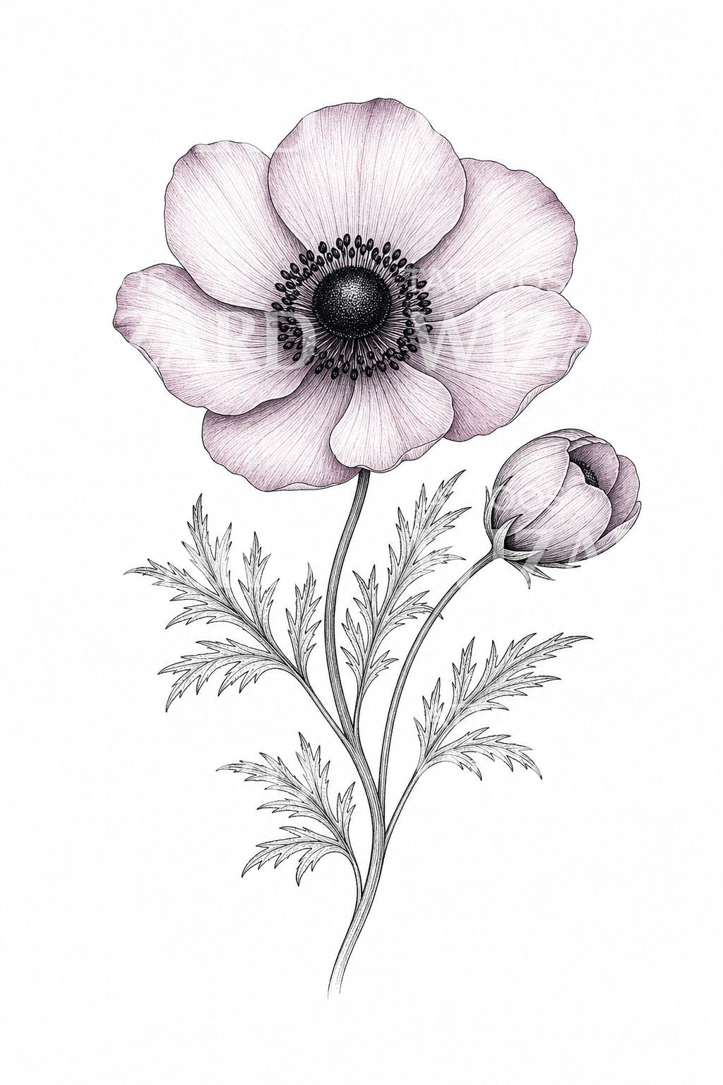 Fine Line Anemone Tattoo Design