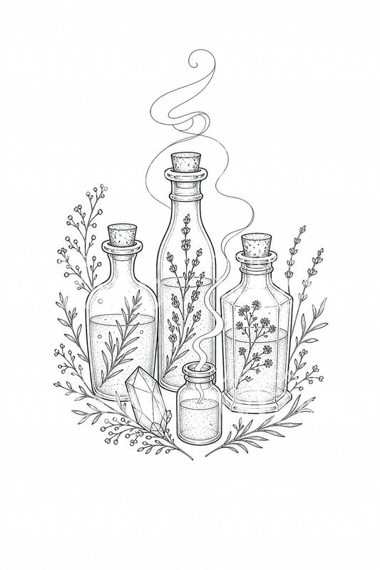 Diseño de tatuaje fine line de frascos de botica