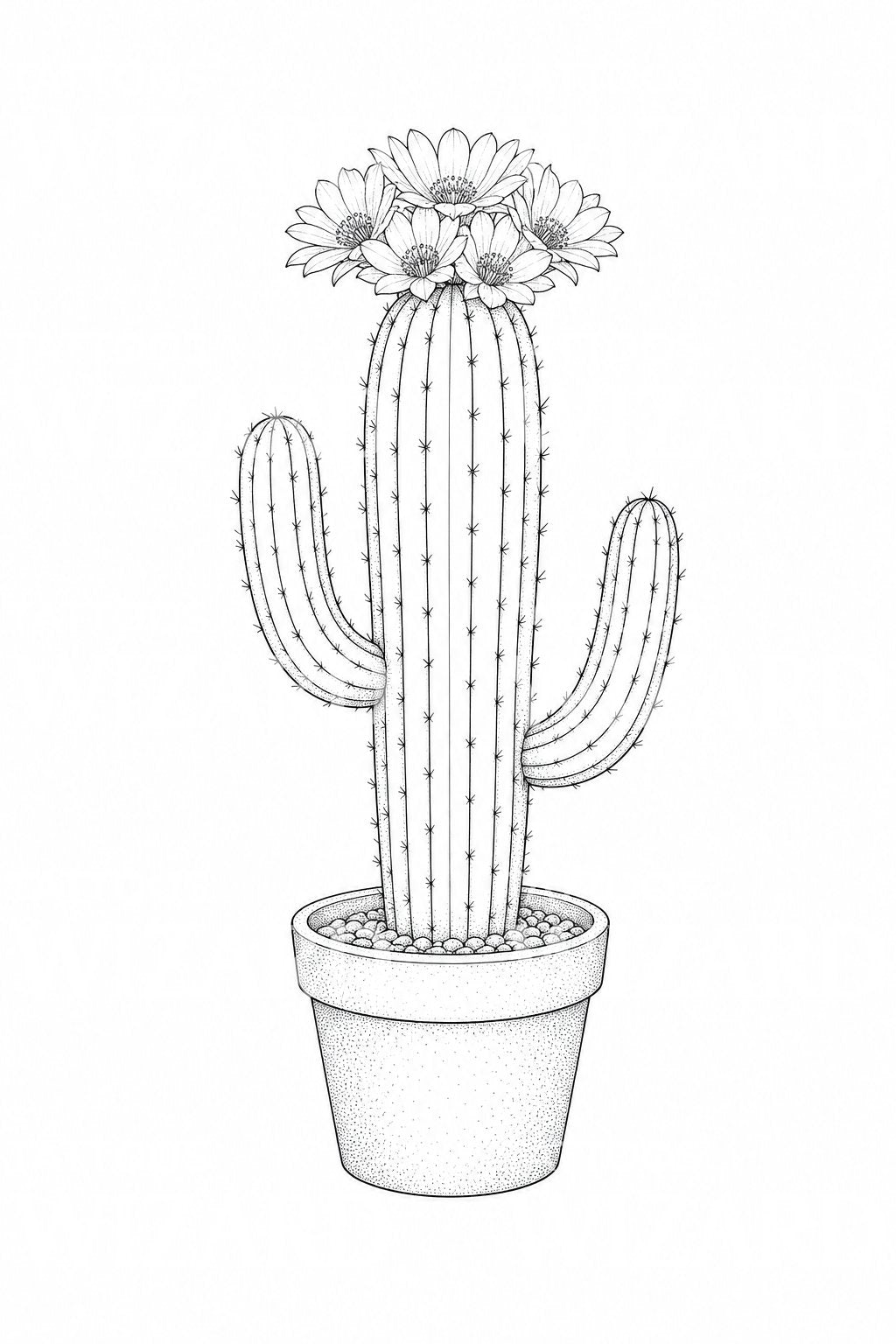Fine Line Cactus Tattoo Design