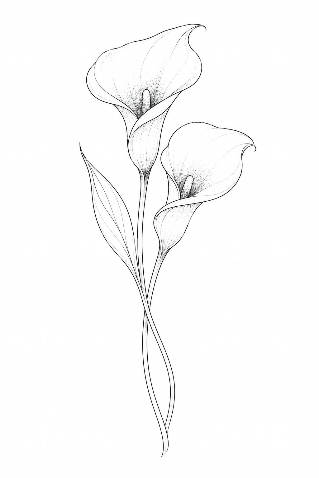 Diseño de tatuaje de cala en línea fina