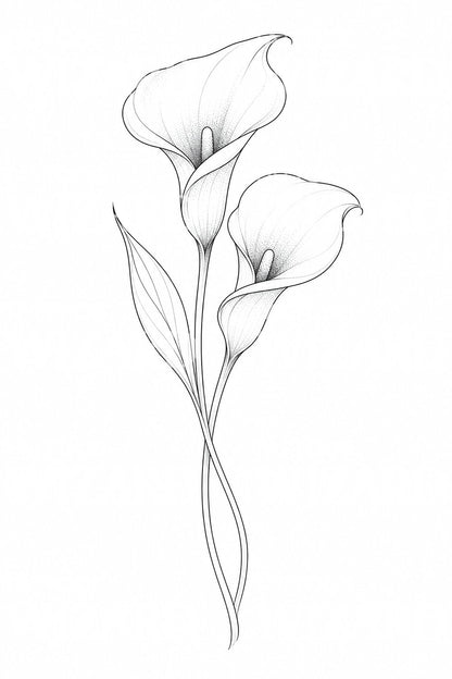 Diseño de tatuaje de cala en línea fina