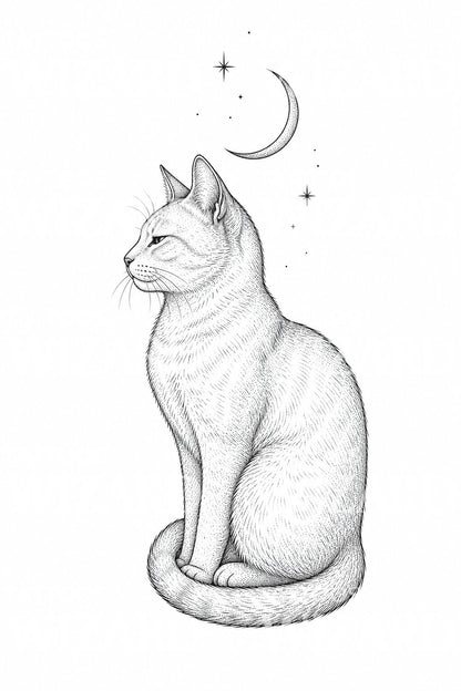 Tattoo-design med fineline kat