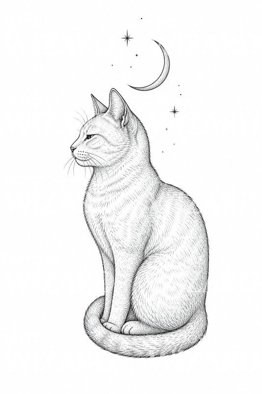 Diseño de Tatuaje de Gato en Línea Fina