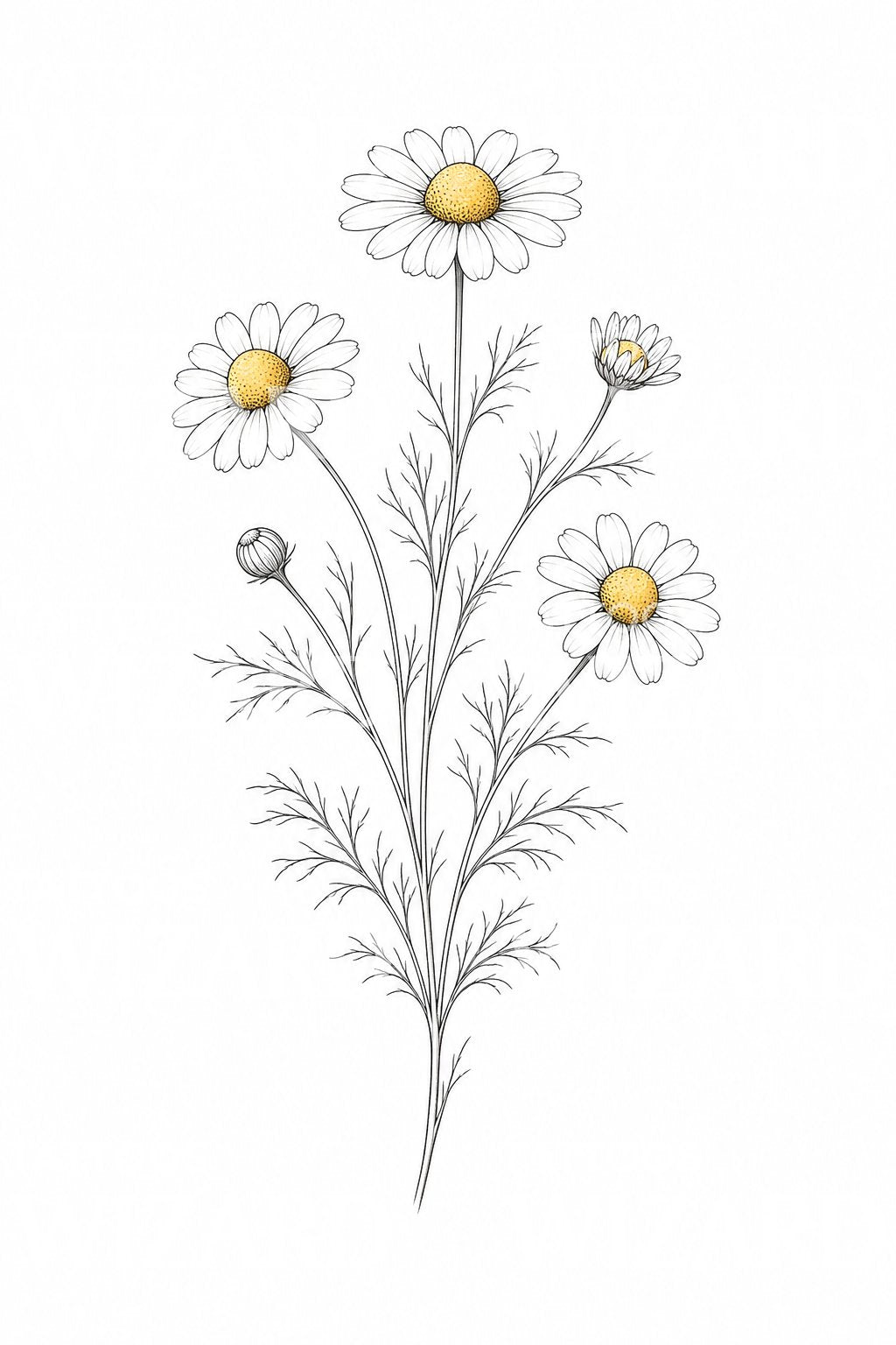 Fine Line Chamomile Tattoo Design