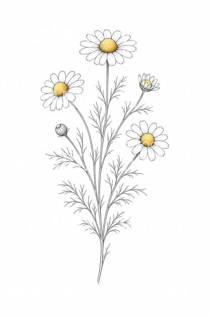 Fine Line Chamomile Tattoo Design