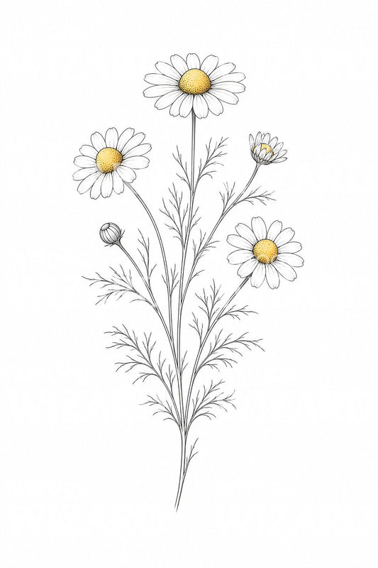 Feinlinie Kamille Tattoo-Design