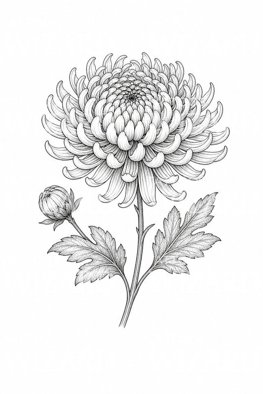 细线菊花纹身设计