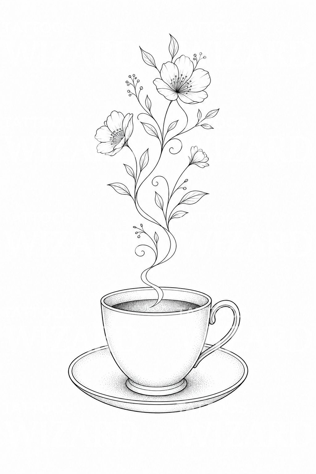 Fine Line Coffee Cup Tattoo Idea