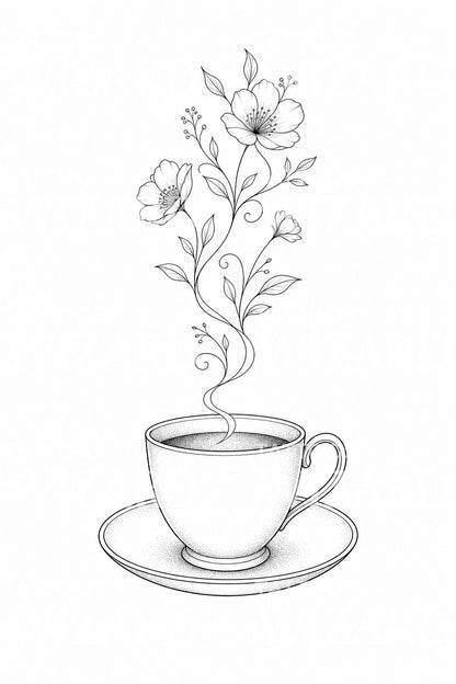 Fine Line Coffee Cup Tattoo Idea