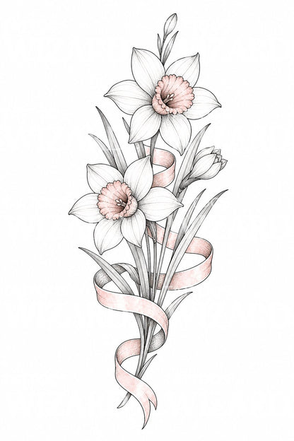 Fine Line Daffodil Tattoo Design