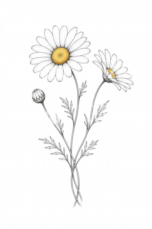 Feinlinie Gänseblümchen Tattoo-Design
