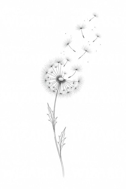 Fine Line Dandelion Tattoo Design