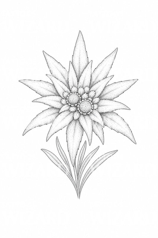 Diseño de tatuaje de edelweiss de línea fina