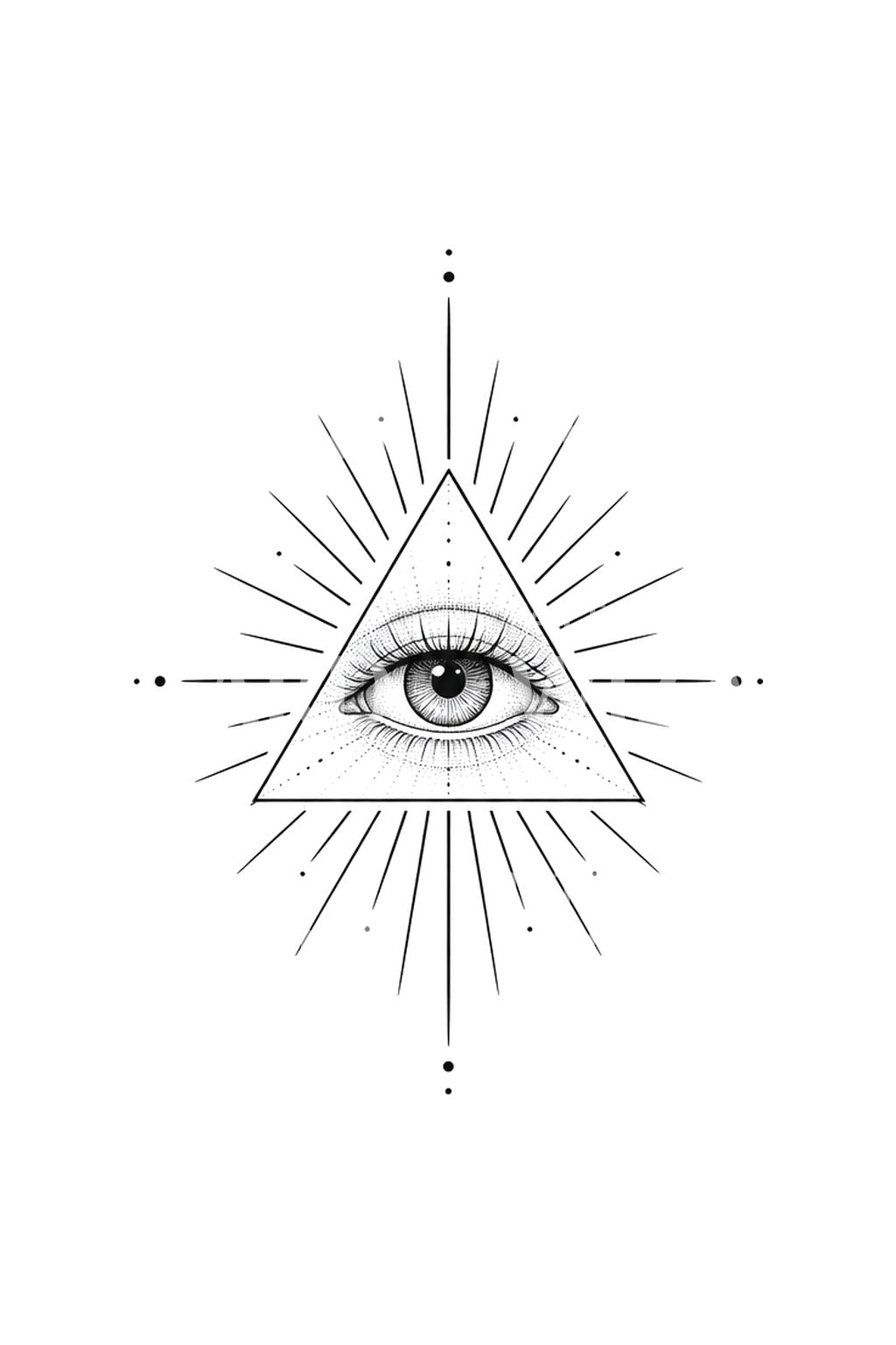 Idea de tatuaje del Ojo de la Providencia con rayos en línea fina