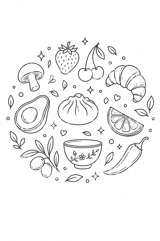 Fine Line Food Icons Tattoo Idea