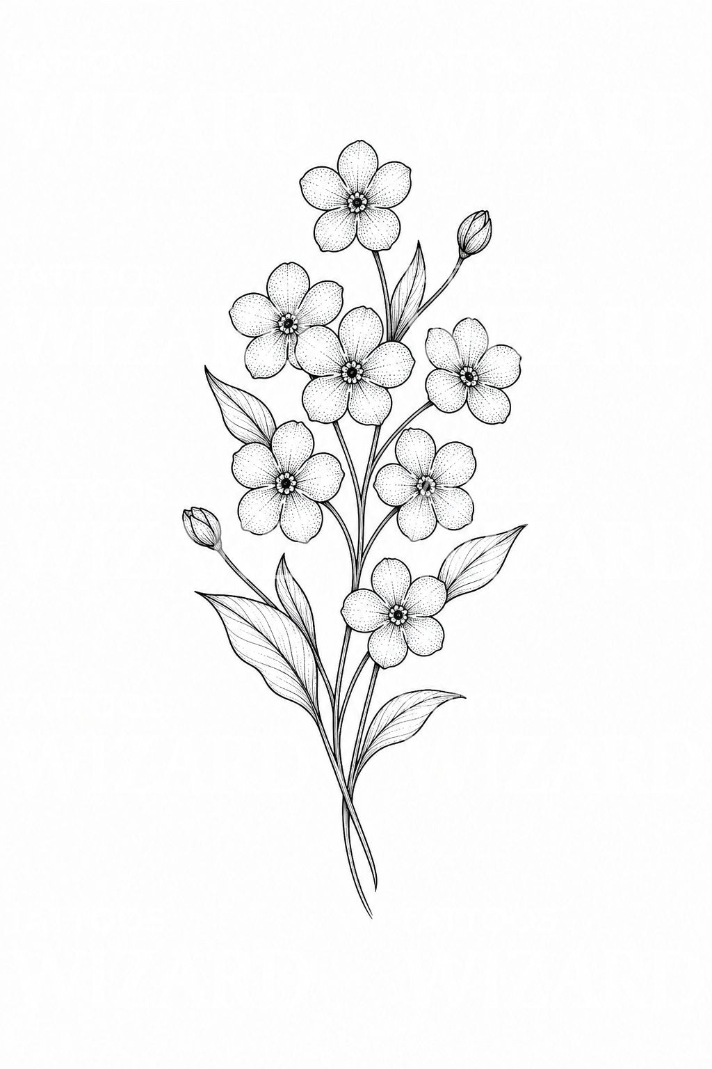 Fine Line Forget Me Not Tattoo Design