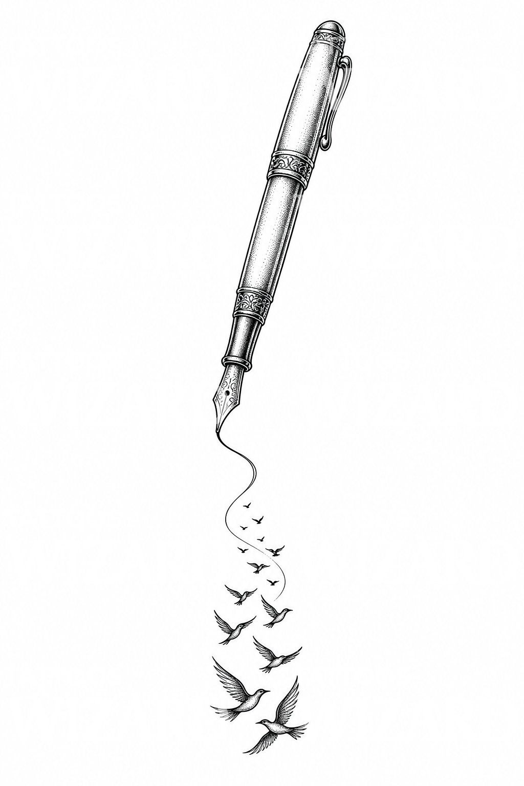 Fine Line Fountain Pen Tattoo Design