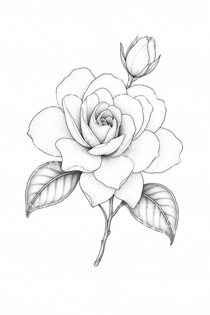 Fine Line Gardenia Tattoo Design