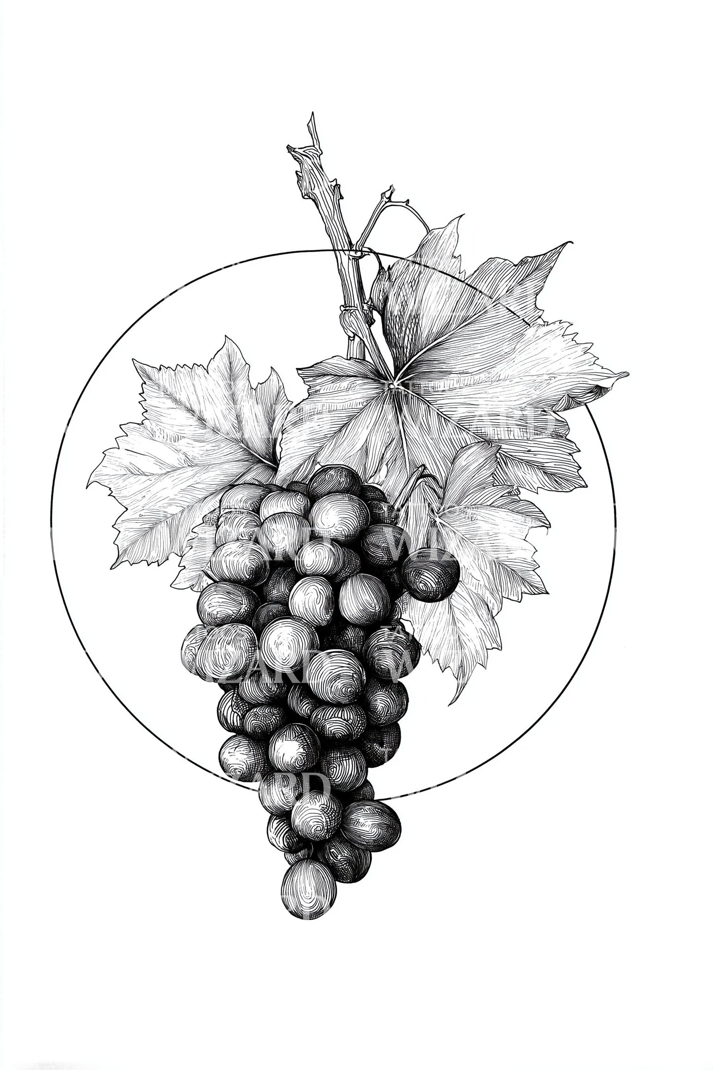 Fine Line Grapes Tattoo Design