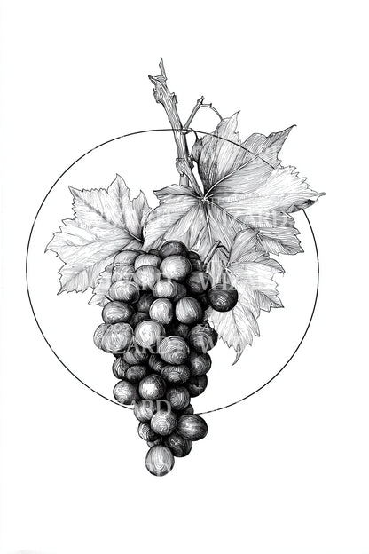 Fine Line Grapes Tattoo Design