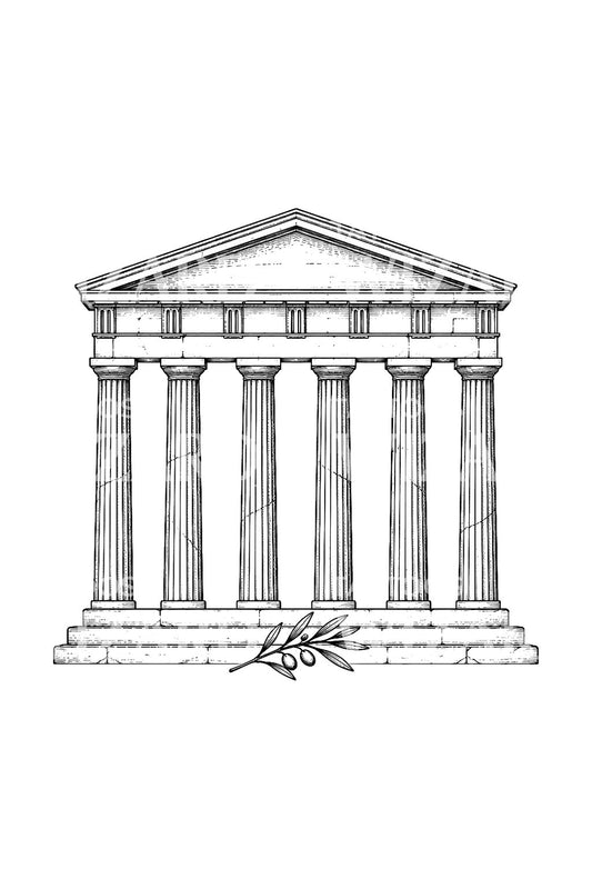 Fine Line Greek Temple Columns Tattoo Idea