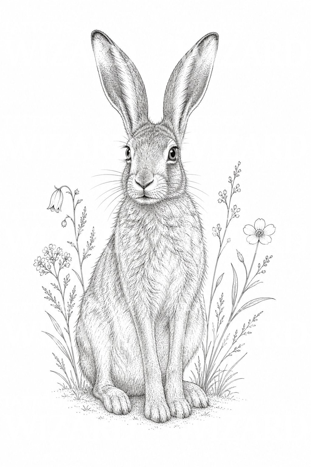 Jemná lineární ilustrace tetování zajíce