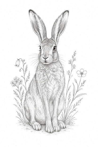 Jemná lineární ilustrace tetování zajíce