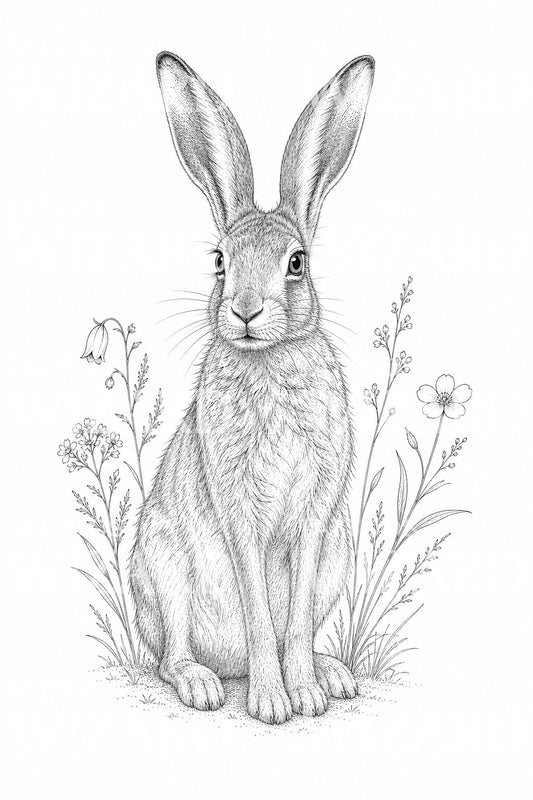 细线野兔纹身插画