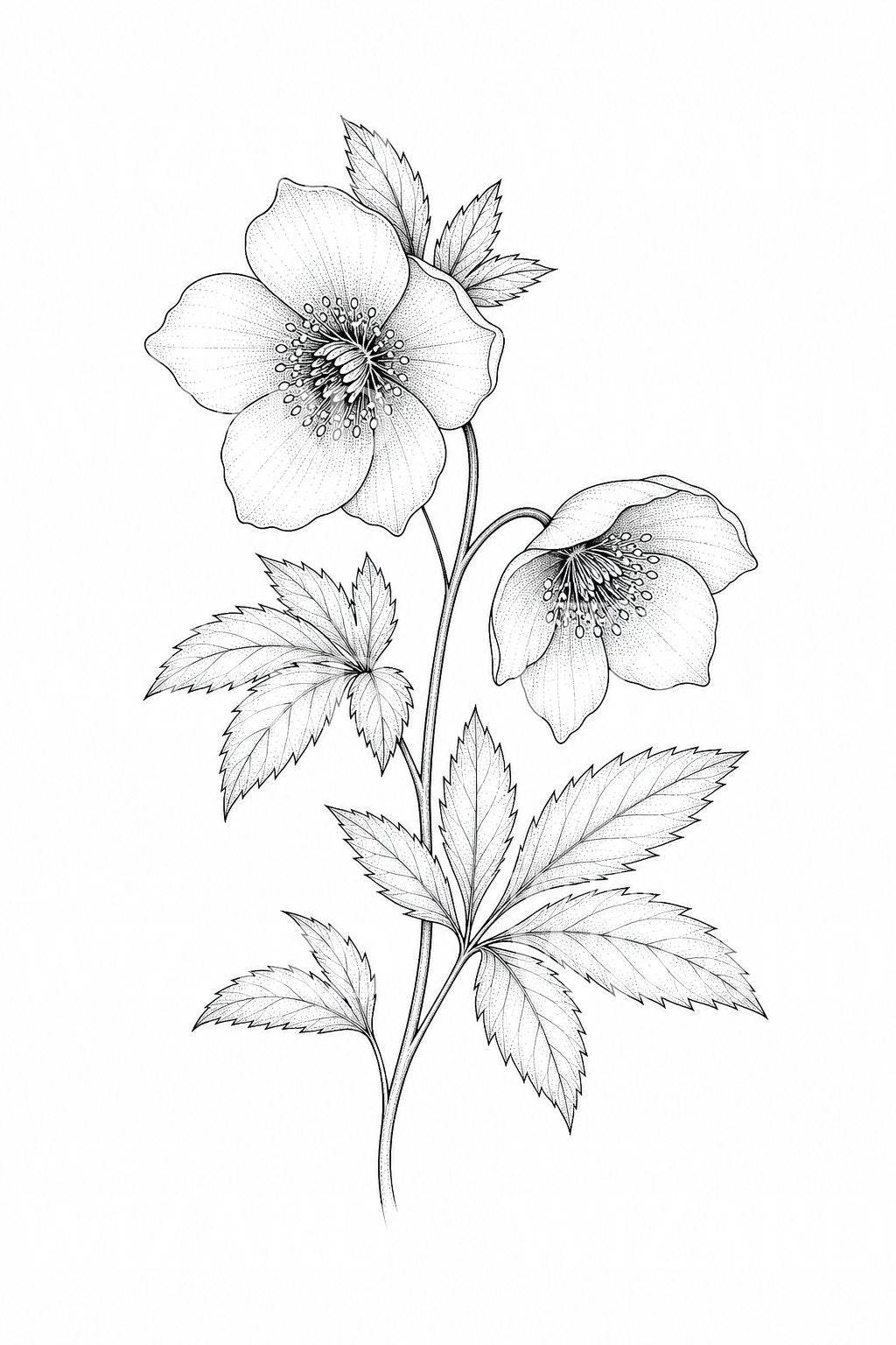 Fine Line Hellebore Tattoo Illustration