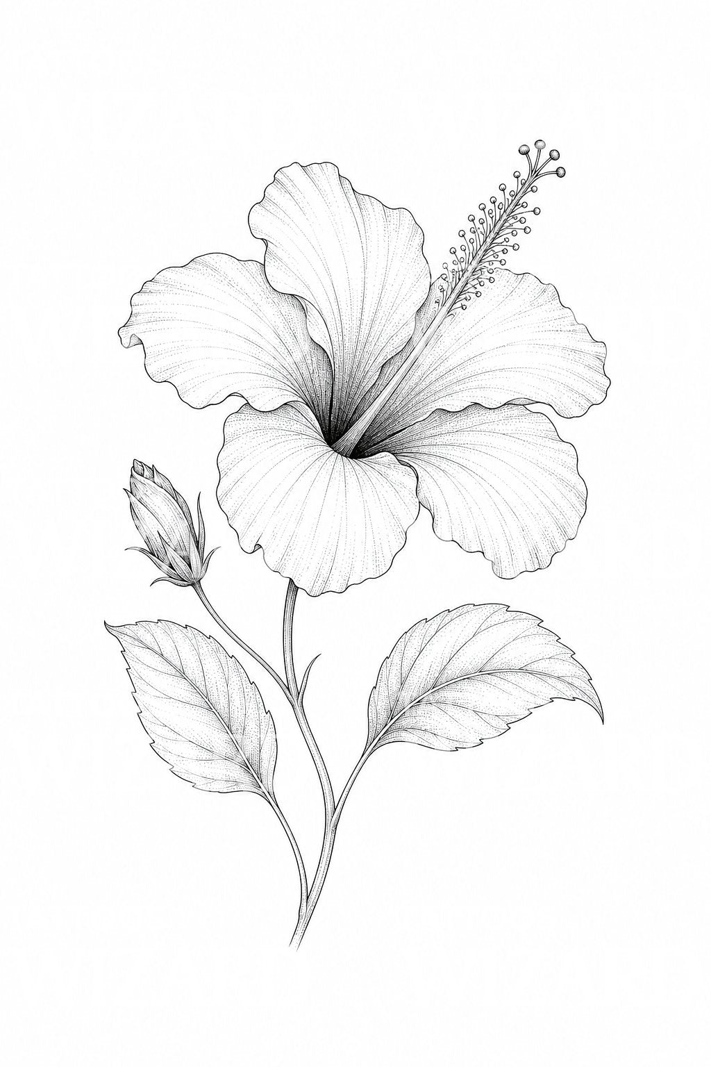 Fine Line Hibiscus Tattoo Illustration