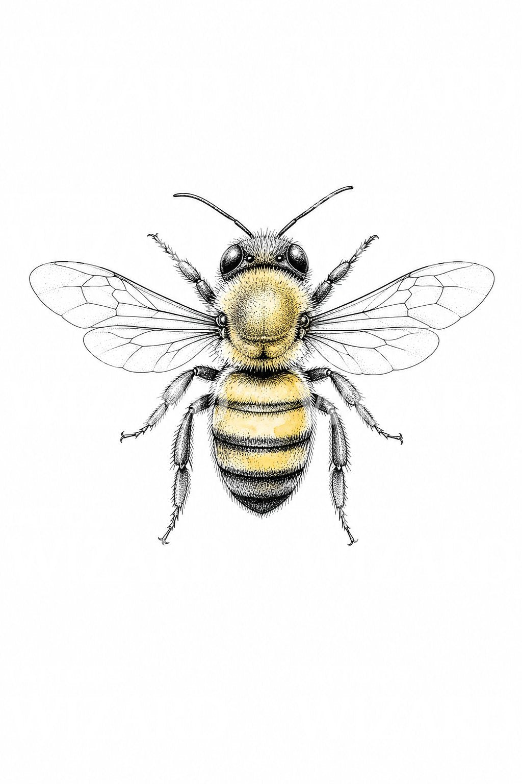 Fine Line Honey Bee Tattoo Design