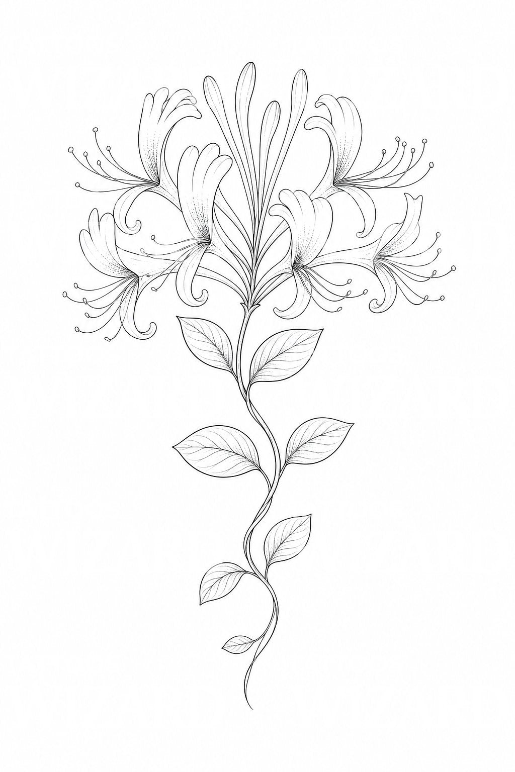 Fine Line Honeysuckle Tattoo Idea