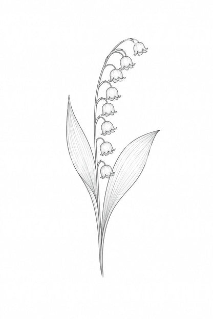 Diseño de tatuaje fine line de lirio de los valles